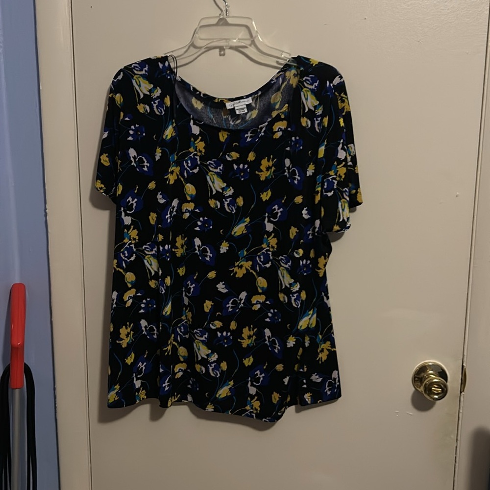 Jacklyn Smith Collection XXL Blue, White, and Yellow Floral Short Sleeve Shirt